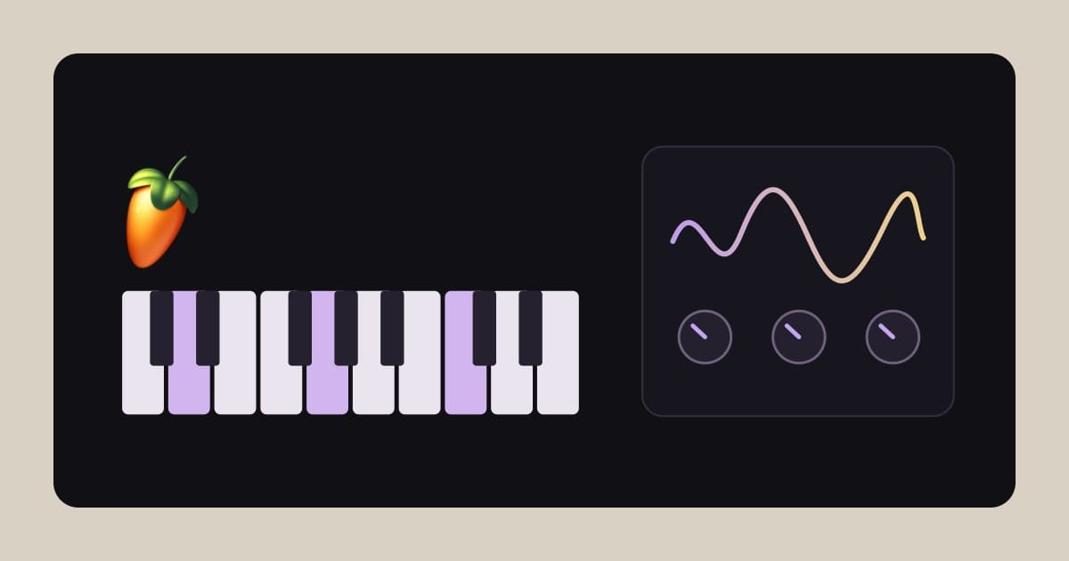 FL Studio virtual instruments: piano keys and a synthesizer waveform for choosing sounds for a beat.
