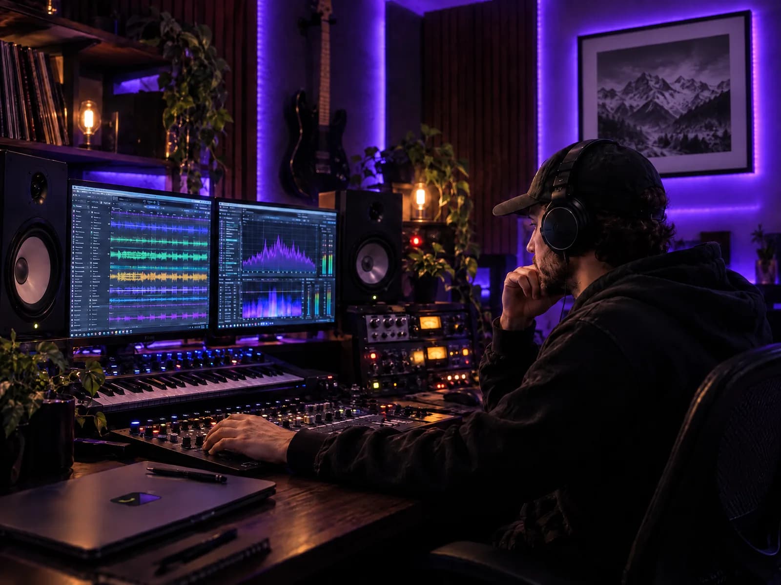Producer al lavoro in uno studio musicale
